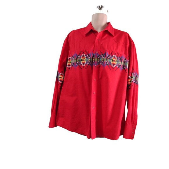 Wrangler Mens Western Red Pearl Snap Retro Southwest Cowboy Rodeo Shirt GUC XL - Picture 6 of 16